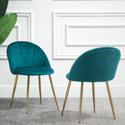 Milverton Pair of 2 Velvet Dining Chairs with Golden Chrome Legs (Teal)