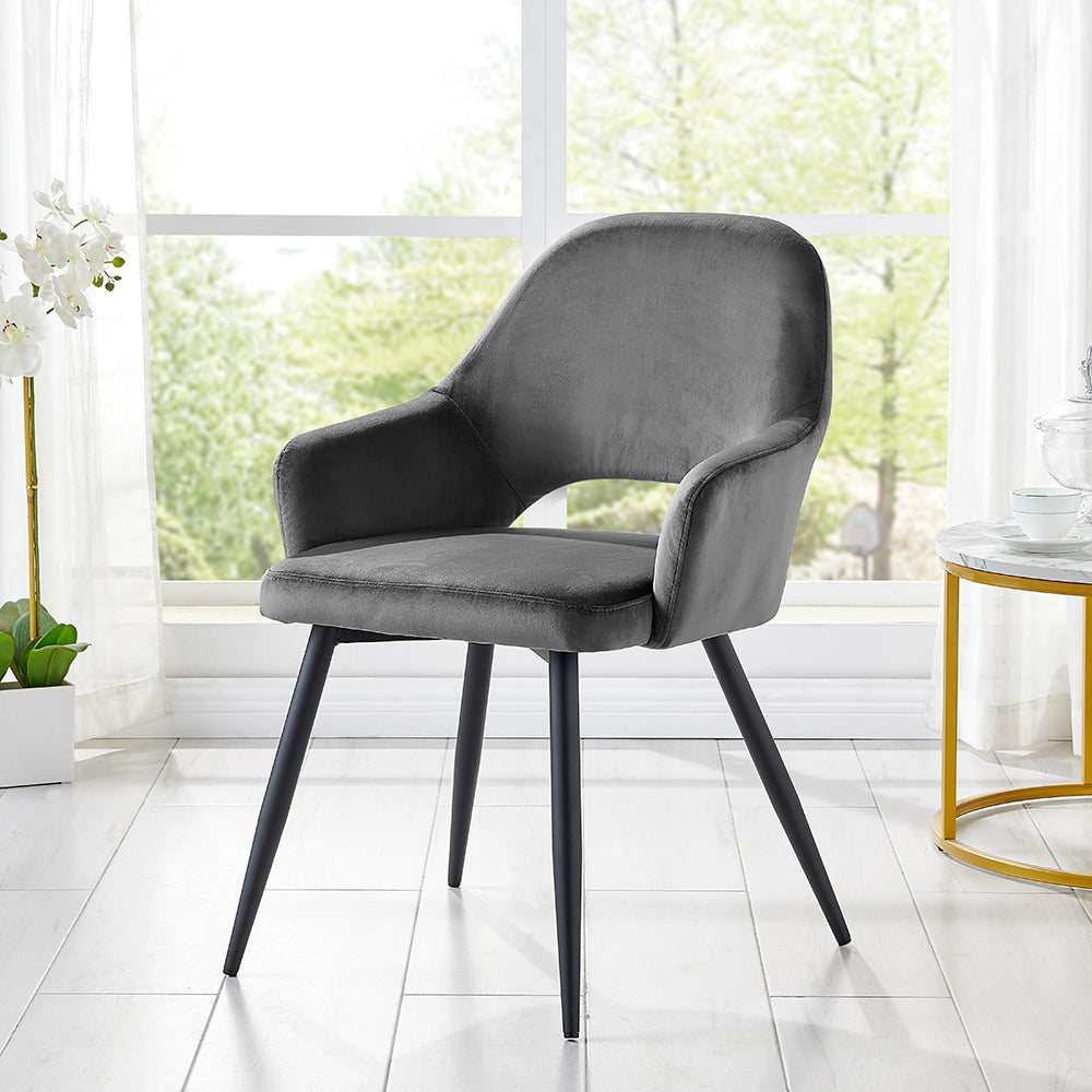 Gray Velvet Dining Chairs with Metal Legs - Set of 4