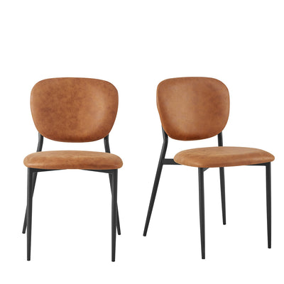 Kelmarsh Set of 2 Cognac Color Vegan Leather Upholstered Dining Chairs