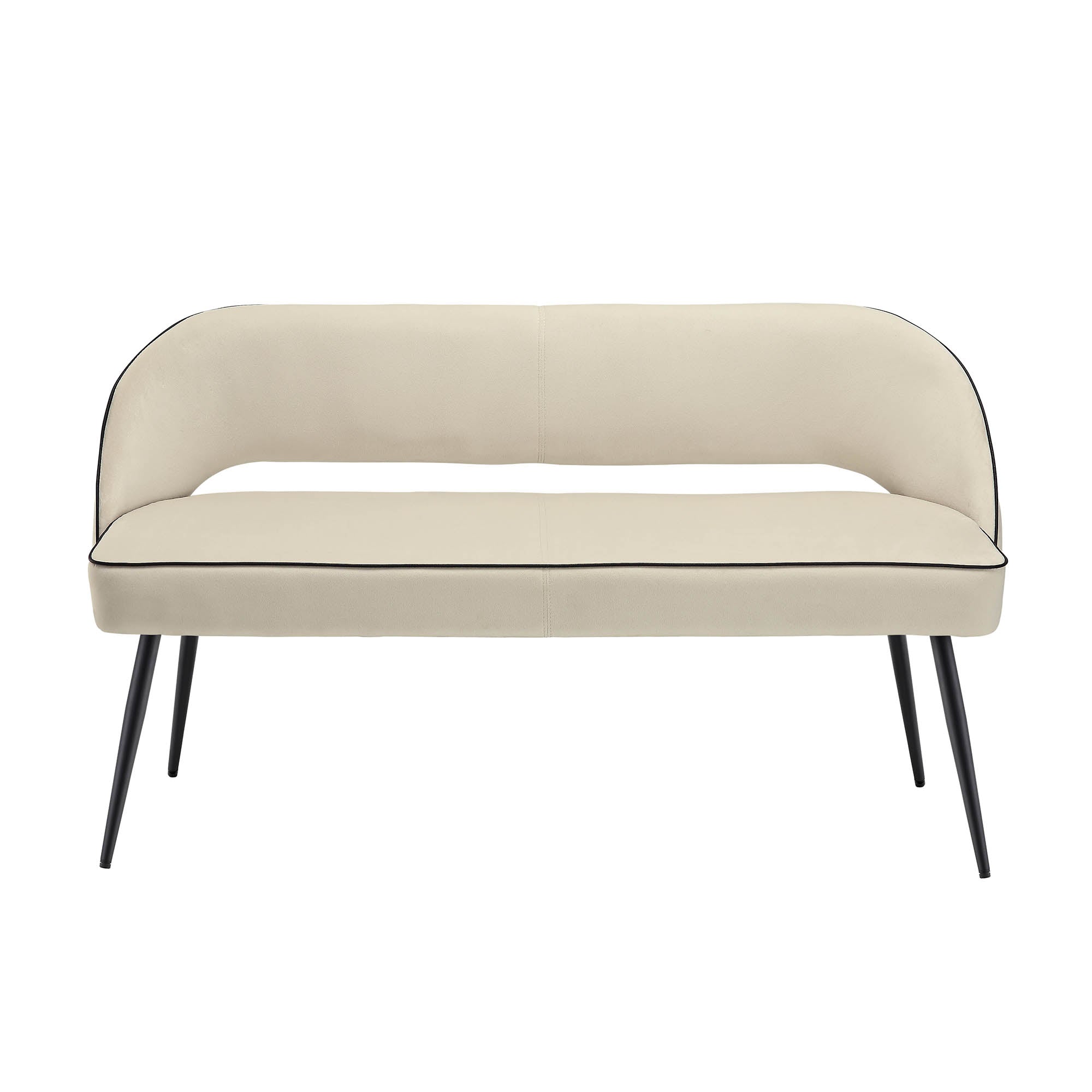 Oakley Champagne Velvet Upholstered 3 Seater Dining Bench with Contrast Piping