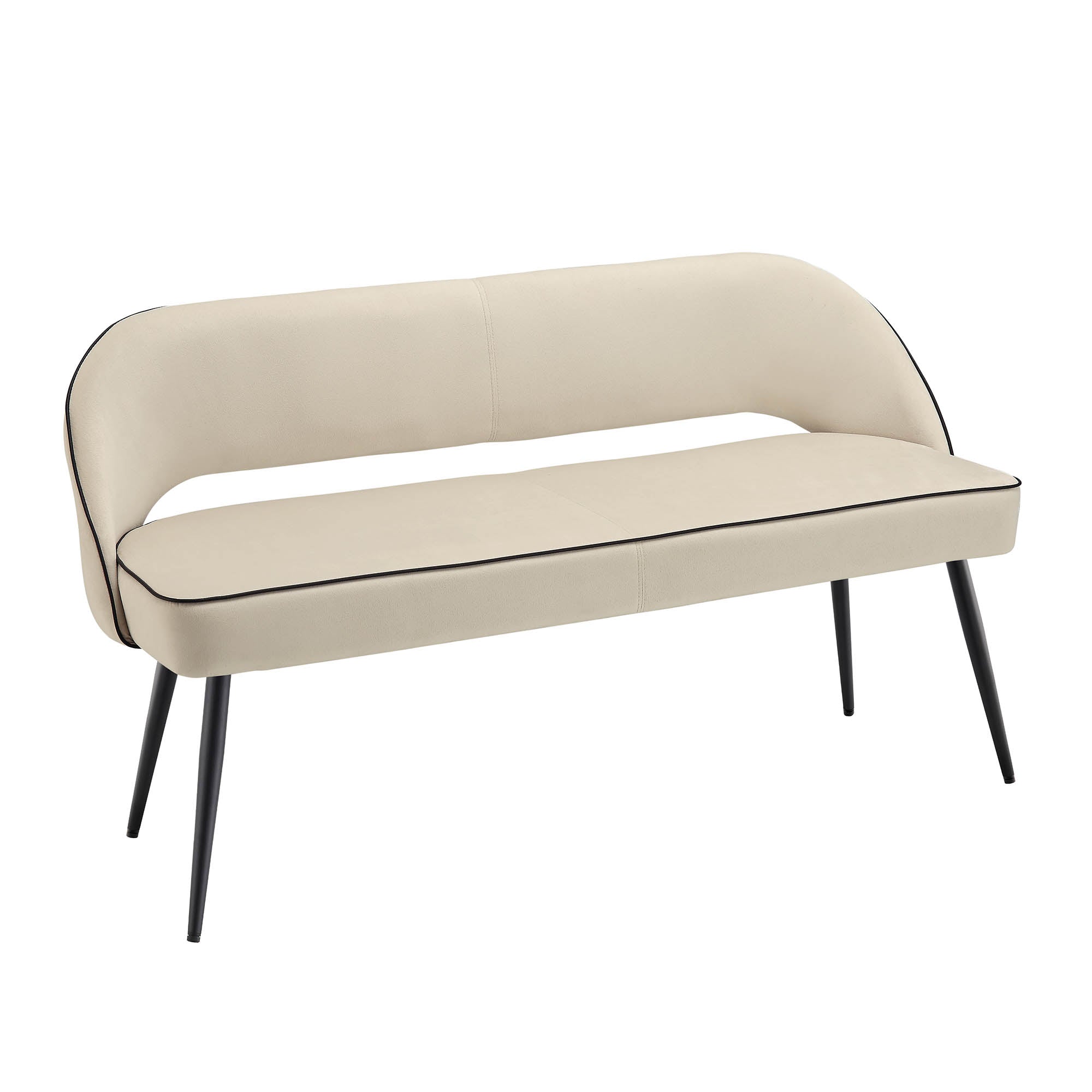 Oakley Champagne Velvet Upholstered 3 Seater Dining Bench with Contrast Piping