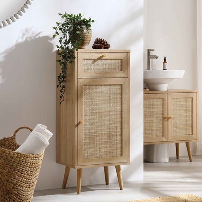 Frances Woven Rattan 1-Door Bathroom Cabinet, Natural