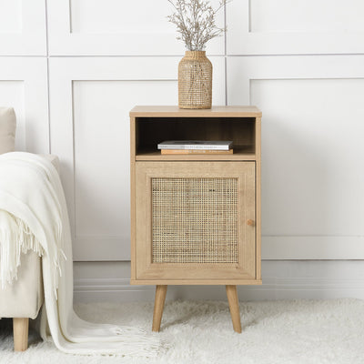 Frances Woven Rattan 1-Door Nightstand in Natural