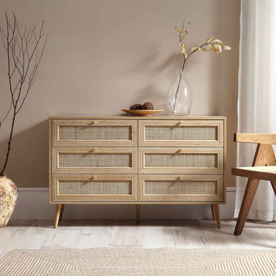 Frances Woven Rattan 6 Drawer Dresser, Natural