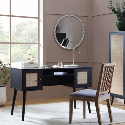 Frances Woven Rattan 2-Door Desk, Black