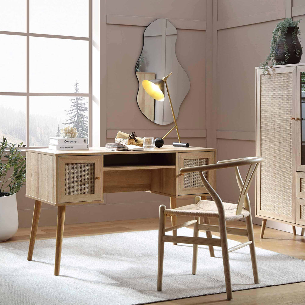 オフィス家具 D-PHUNNEL Frances Woven Rattan 2-Door Desk, Natural | daals.com