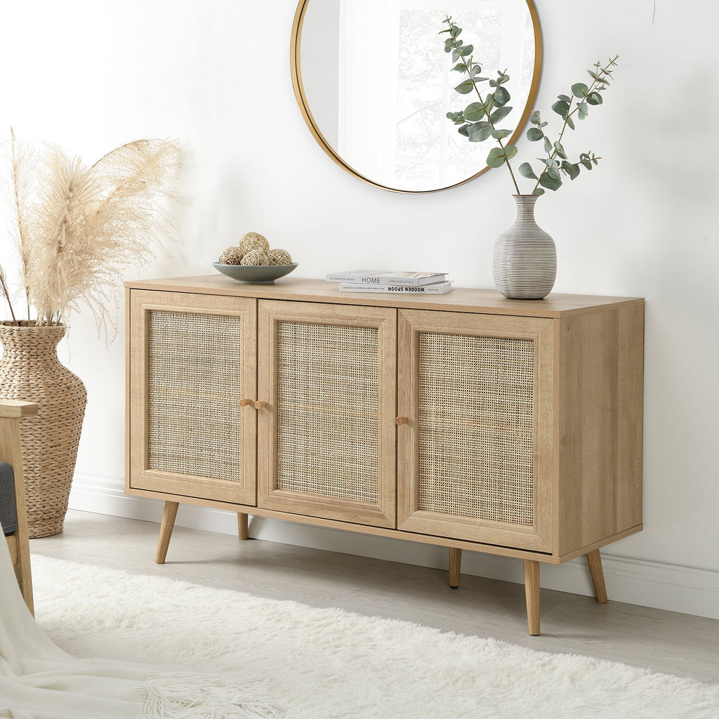 Frances Woven Rattan 3-Door Sideboard, Natural | daals.com