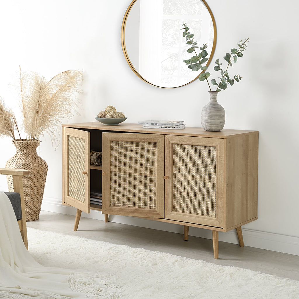Frances Woven Rattan 3-Door Sideboard, Natural | daals.com