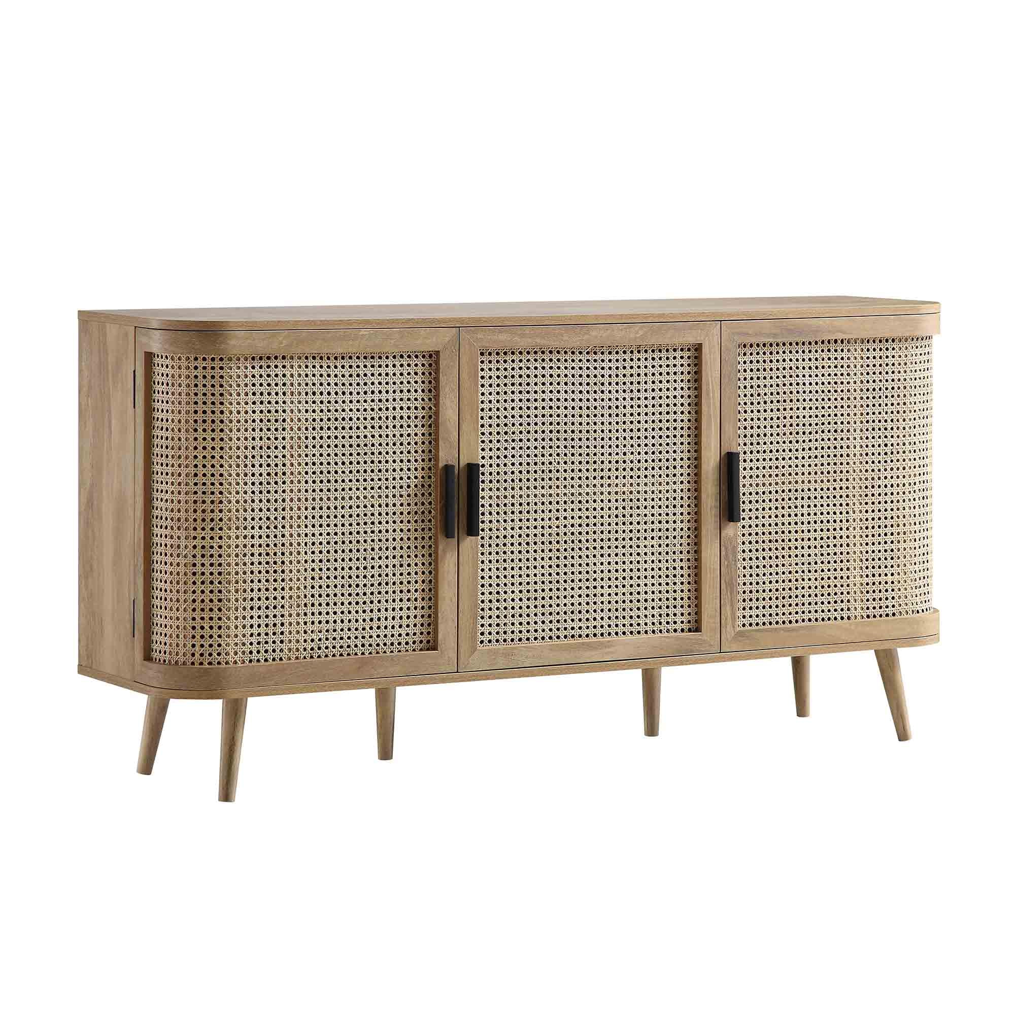 Izzy Curved Rattan Large 3-Door Sideboard, Natural