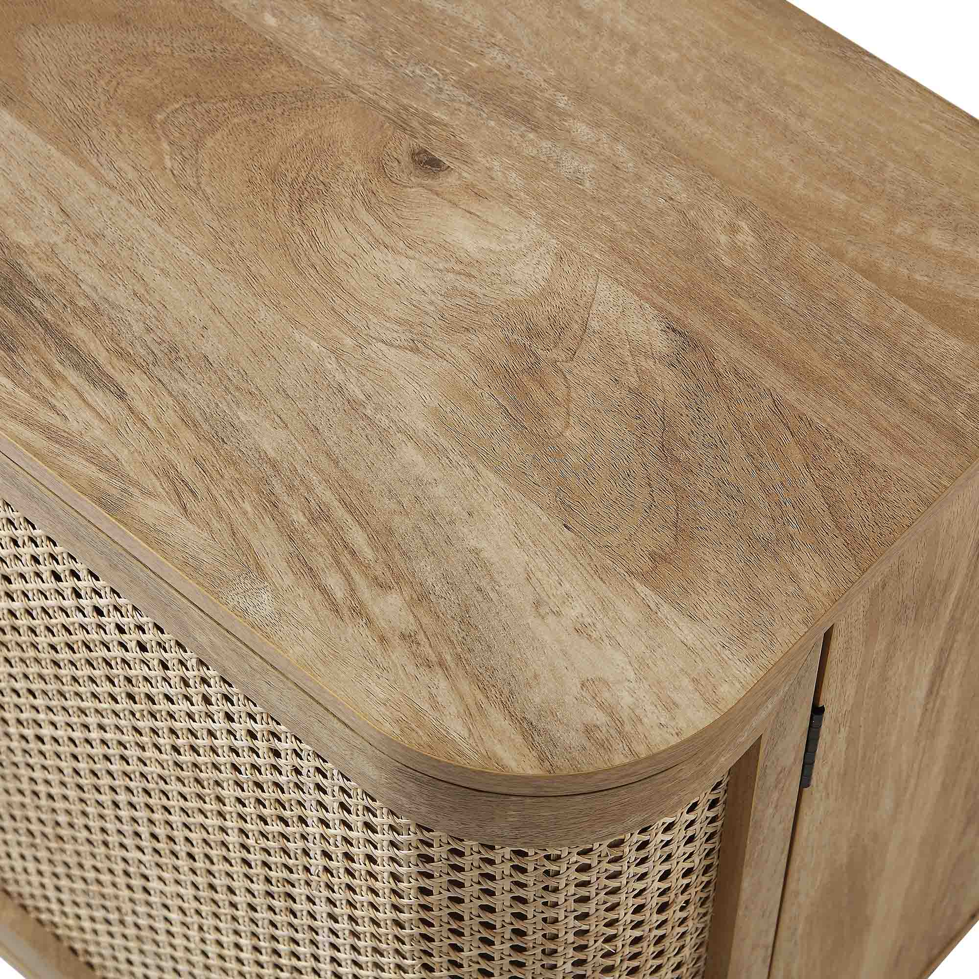 Izzy Curved Rattan Large 3-Door Sideboard, Natural