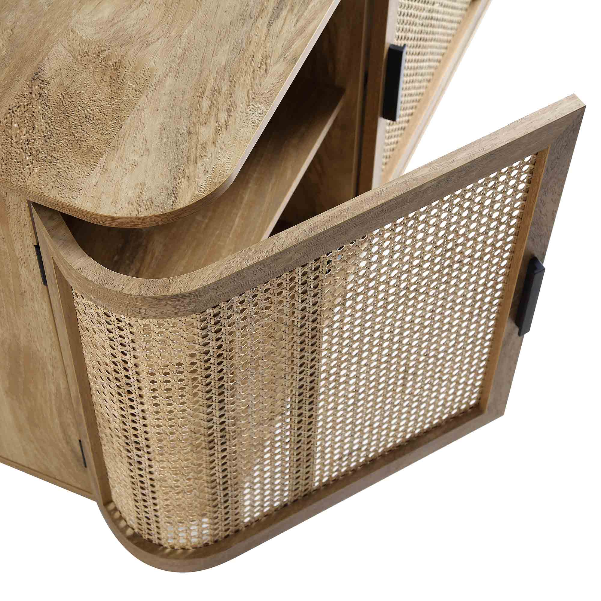 Izzy Curved Rattan Large 3-Door Sideboard, Natural