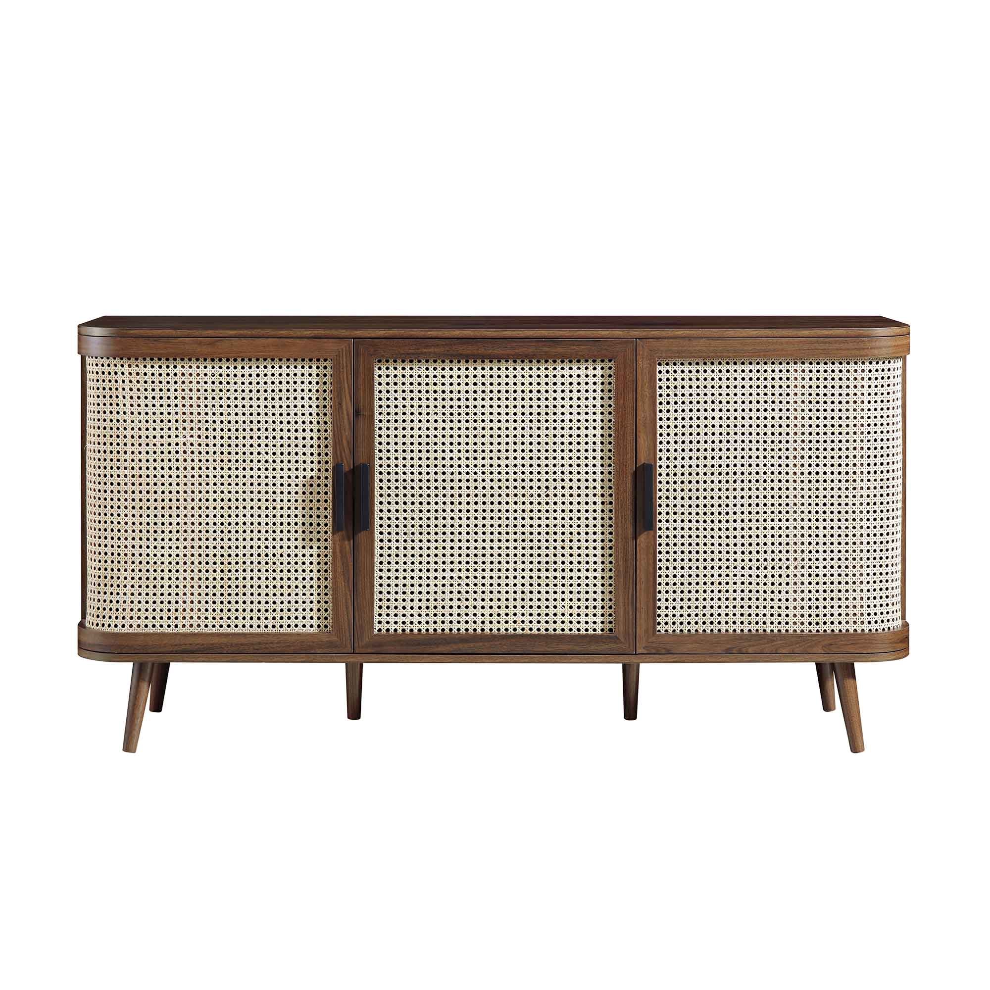 Izzy Curved Rattan Large 3-Door Sideboard, Walnut