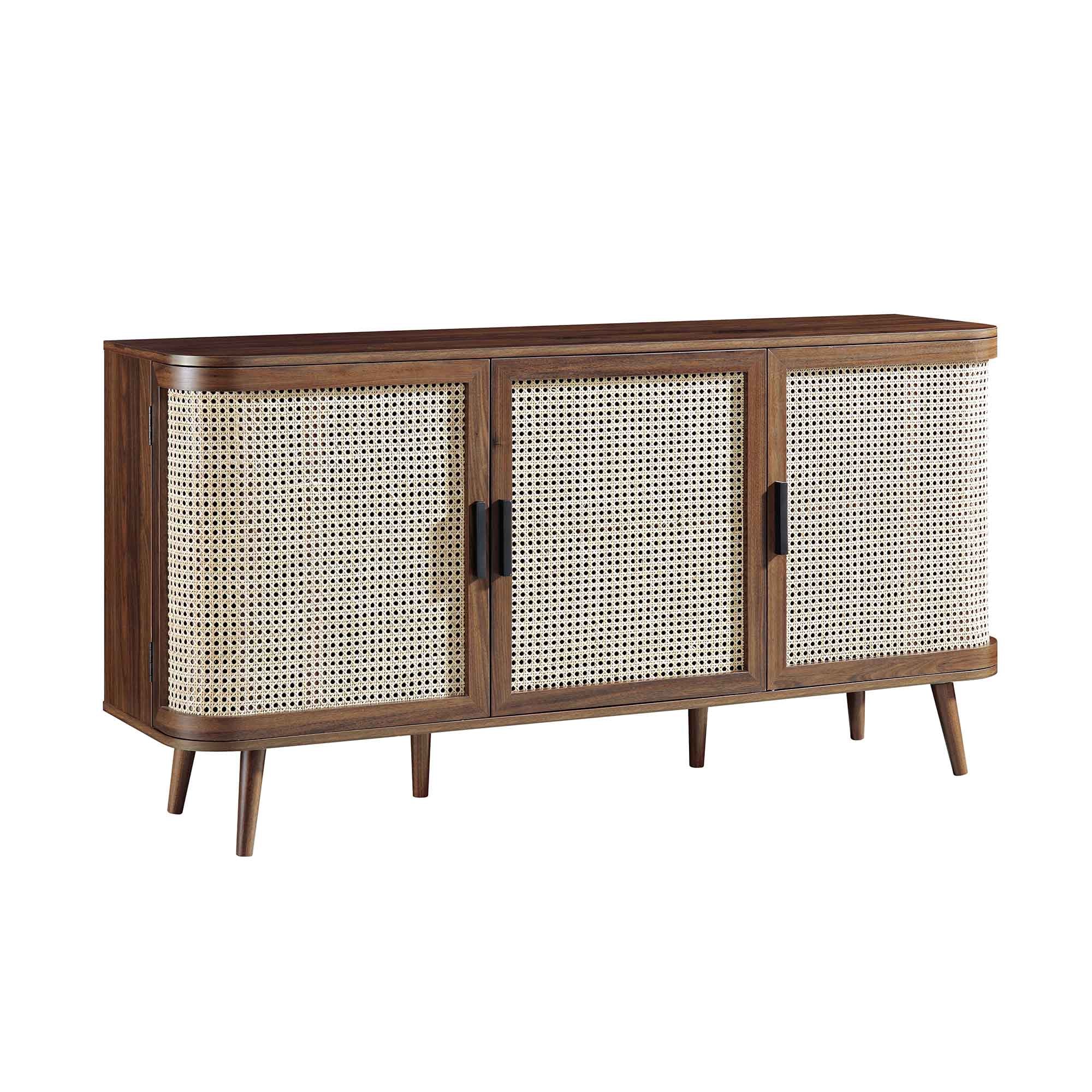 Izzy Curved Rattan Large 3-Door Sideboard, Walnut