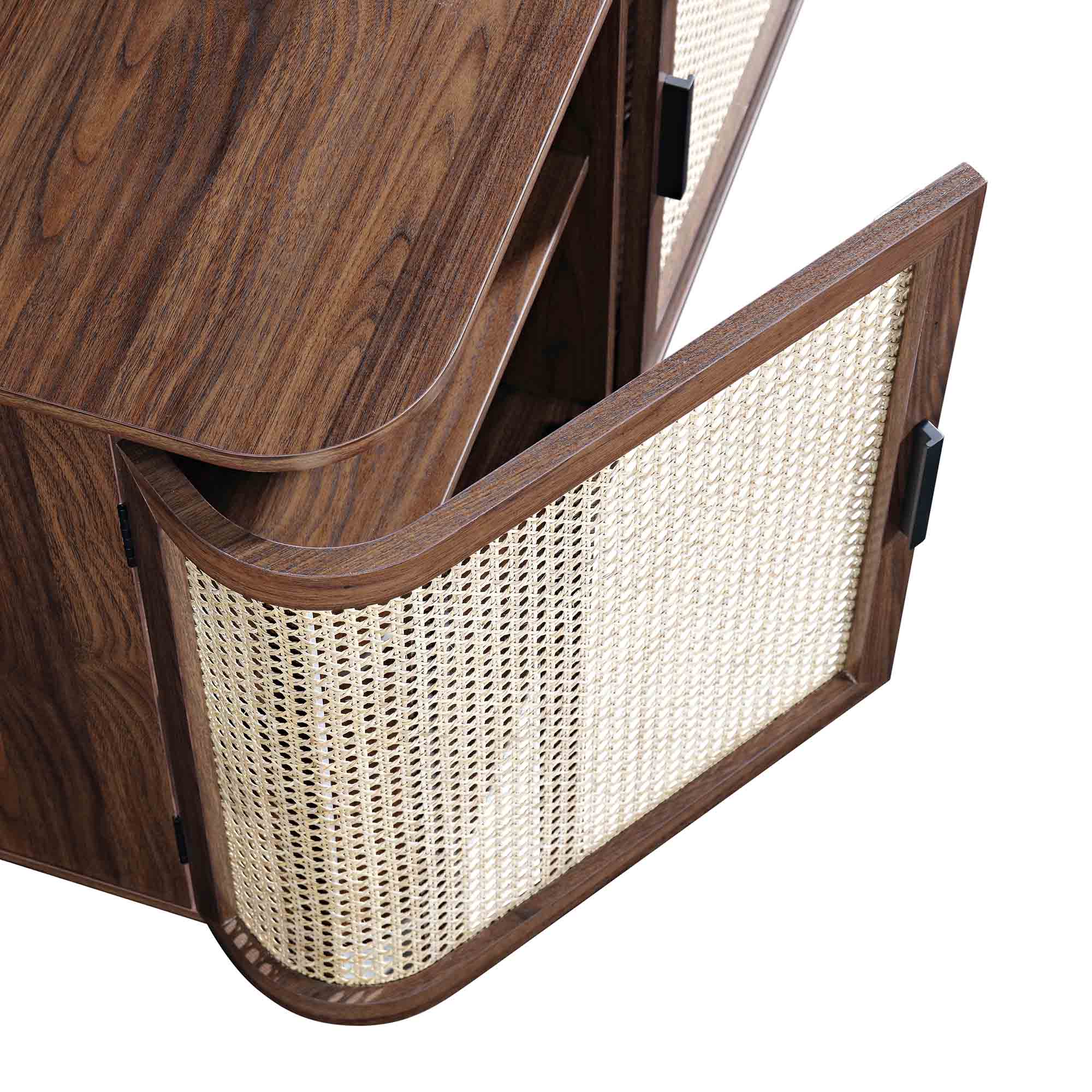 Izzy Curved Rattan Large 3-Door Sideboard, Walnut