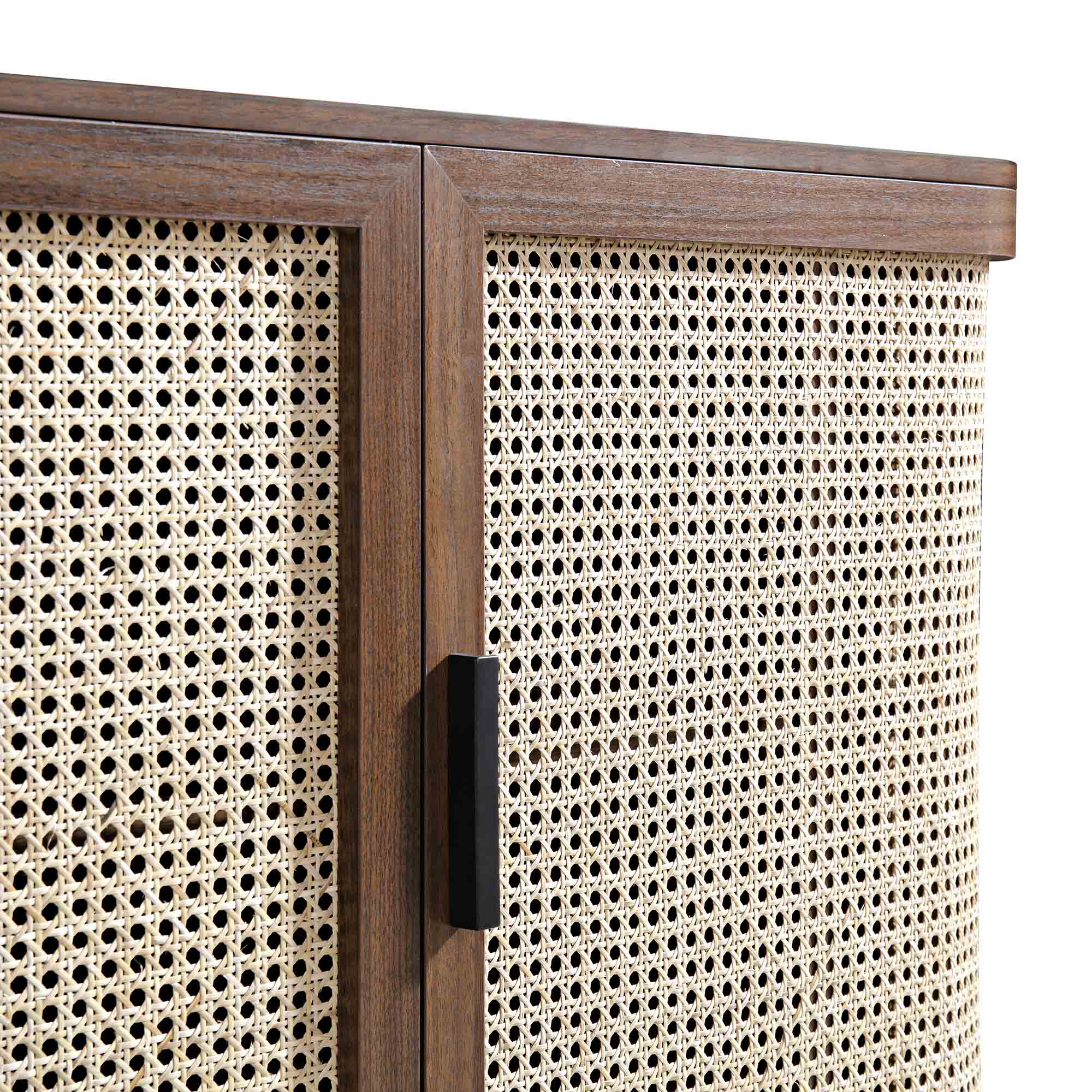 Izzy Curved Rattan Large 3-Door Sideboard, Walnut