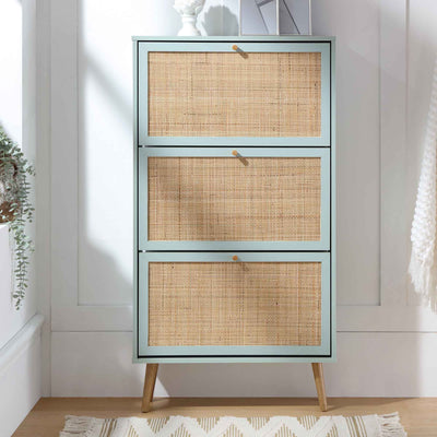Frances Rattan 3 Tier Shoe Cabinet, Mint