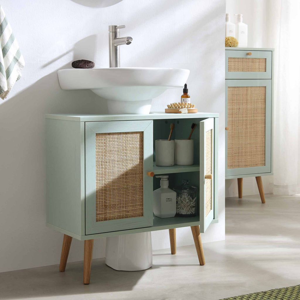 Frances Woven Rattan 2Door Bathroom Undersink Mint Green