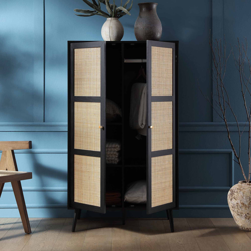 Frances Woven Rattan Compact Double Closet, Black | daals.com