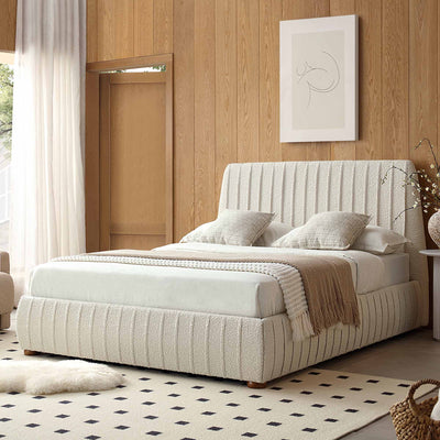 Helia Pleated Ottoman Storage Bed, Beige Boucle