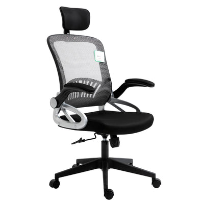 Mesh High Back Extra Padded Swivel Office Chair with Head Support & Adjustable Arms, Gray
