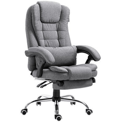 Executive Reclining Computer Desk Chair with Footrest, Headrest and Lumbar Cushion Support Furniture, MR34 Gray Fabric