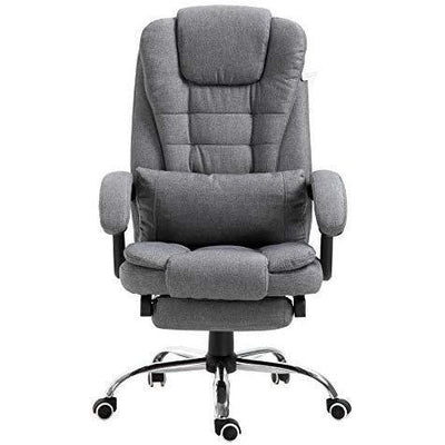 Executive Reclining Computer Desk Chair with Footrest, Headrest and Lumbar Cushion Support Furniture, MR34 Gray Fabric