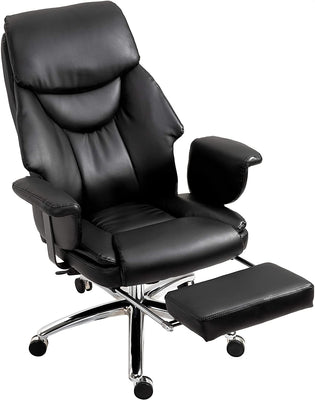 Abraham Wingback Style Office Chair with Footrest in Black PU Leather