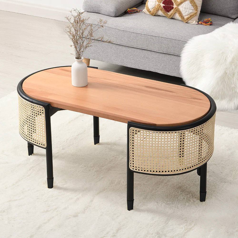 Jeanne Cane Rattan Solid Wood Oval Coffee Table | daals.com
