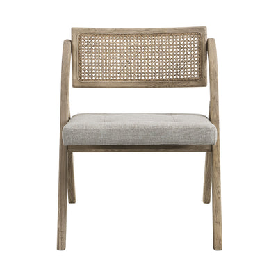 Bordon Natural Cane Rattan Folding Chair with Gray Upholstered Seat