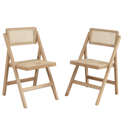 Frances Set of 2 Folding Cane Rattan Chairs in Natural