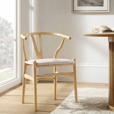 Hansel Wooden Wishbone Dining Chair, Ivory White Boucle and Natural Frame