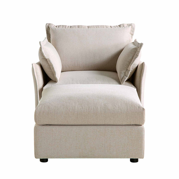 Byron Pillow Edge Beige Fabric Sectional Sofa, 1-Seater Chaise