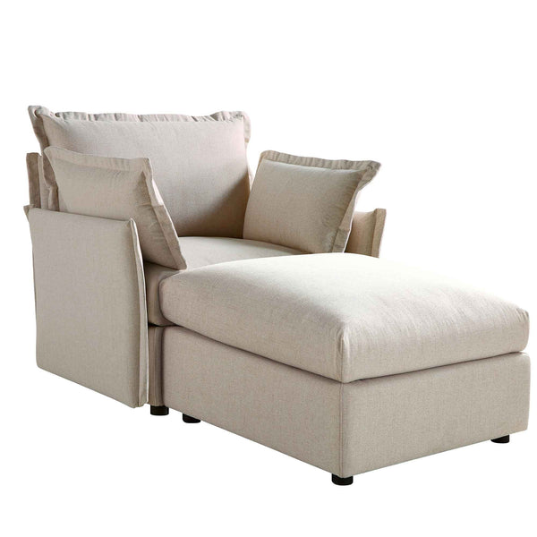 Byron Pillow Edge Beige Fabric Sectional Sofa, 1-Seater Chaise