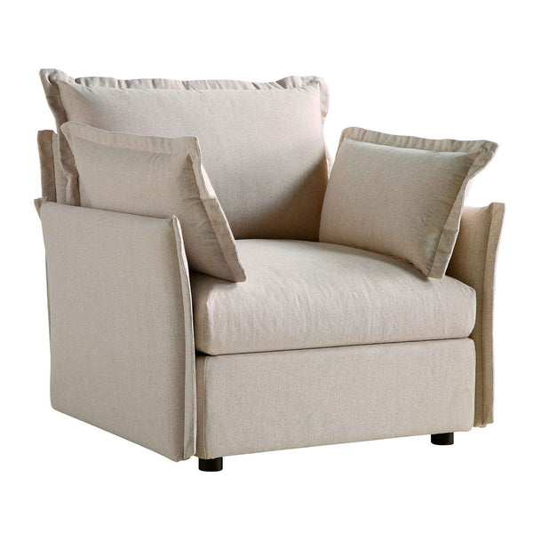 Byron Pillow Edge Beige Fabric Sectional Sofa, 1-Seater