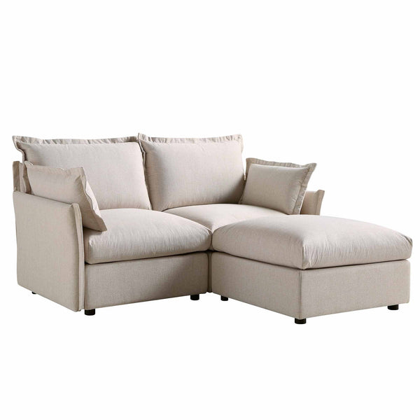 Byron Pillow Edge Beige Fabric Sectional Sofa, 2-Seater Chaise