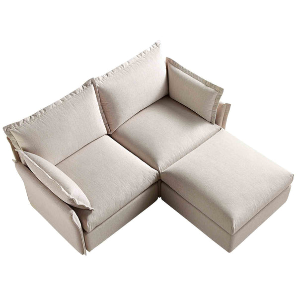 Byron Pillow Edge Beige Fabric Sectional Sofa, 2-Seater Chaise