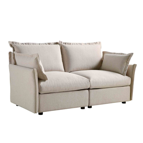 Byron Pillow Edge Beige Fabric Sectional Sofa, 2-Seater