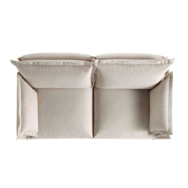 Byron Pillow Edge Beige Fabric Sectional Sofa, 2-Seater