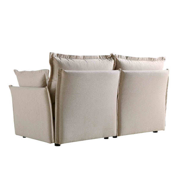 Byron Pillow Edge Beige Fabric Sectional Sofa, 2-Seater