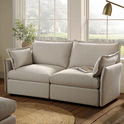 Byron Pillow Edge Beige Fabric Sectional Sofa, 2-Seater