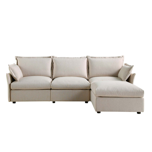 Byron Pillow Edge Beige Fabric Sectional Sofa, 3-Seater Chaise