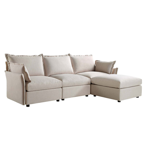 Byron Pillow Edge Beige Fabric Sectional Sofa, 3-Seater Chaise