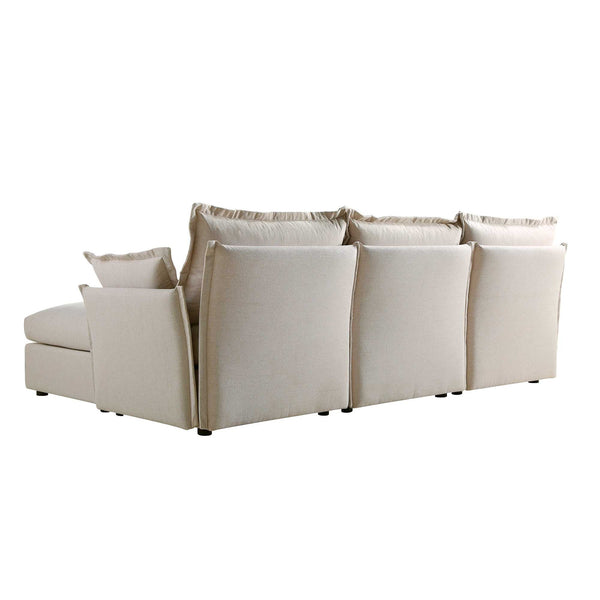 Byron Pillow Edge Beige Fabric Sectional Sofa, 3-Seater Chaise