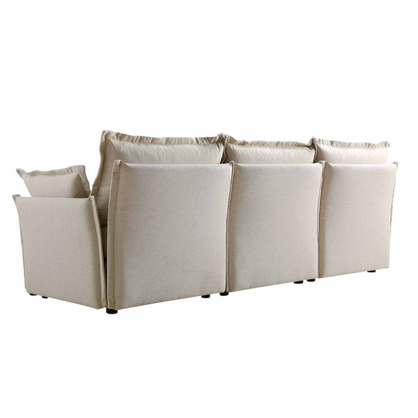 Byron Pillow Edge Beige Fabric Sectional Sofa, 3-Seater