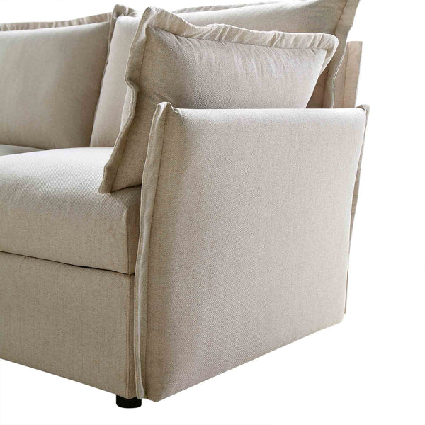 Byron Pillow Edge Beige Fabric Sectional Sofa, 3-Seater