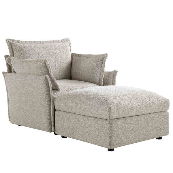 Byron Pillow Edge Mist Gray Boucle Sectional Sofa, 1-Seater Chaise