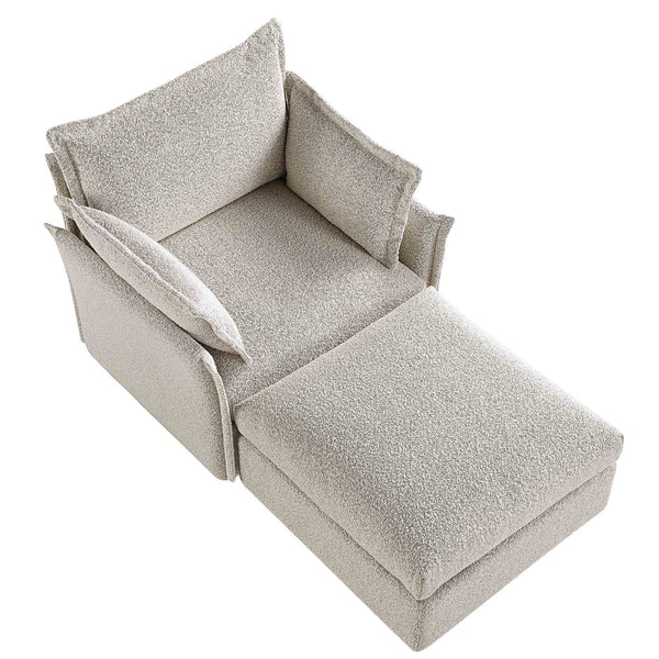 Byron Pillow Edge Mist Gray Boucle Sectional Sofa, 1-Seater Chaise