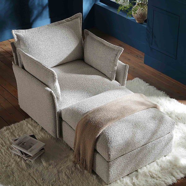 Byron Pillow Edge Mist Gray Boucle Sectional Sofa, 1-Seater Chaise