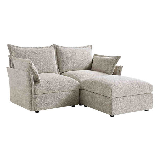 Byron Pillow Edge Mist Gray Boucle Sectional Sofa, 2-Seater Chaise