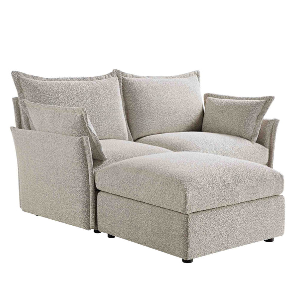 Byron Pillow Edge Mist Gray Boucle Sectional Sofa, 2-Seater Chaise